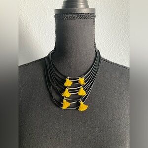 LOFT multi-strand black leather and yellow tassels necklace, never worn